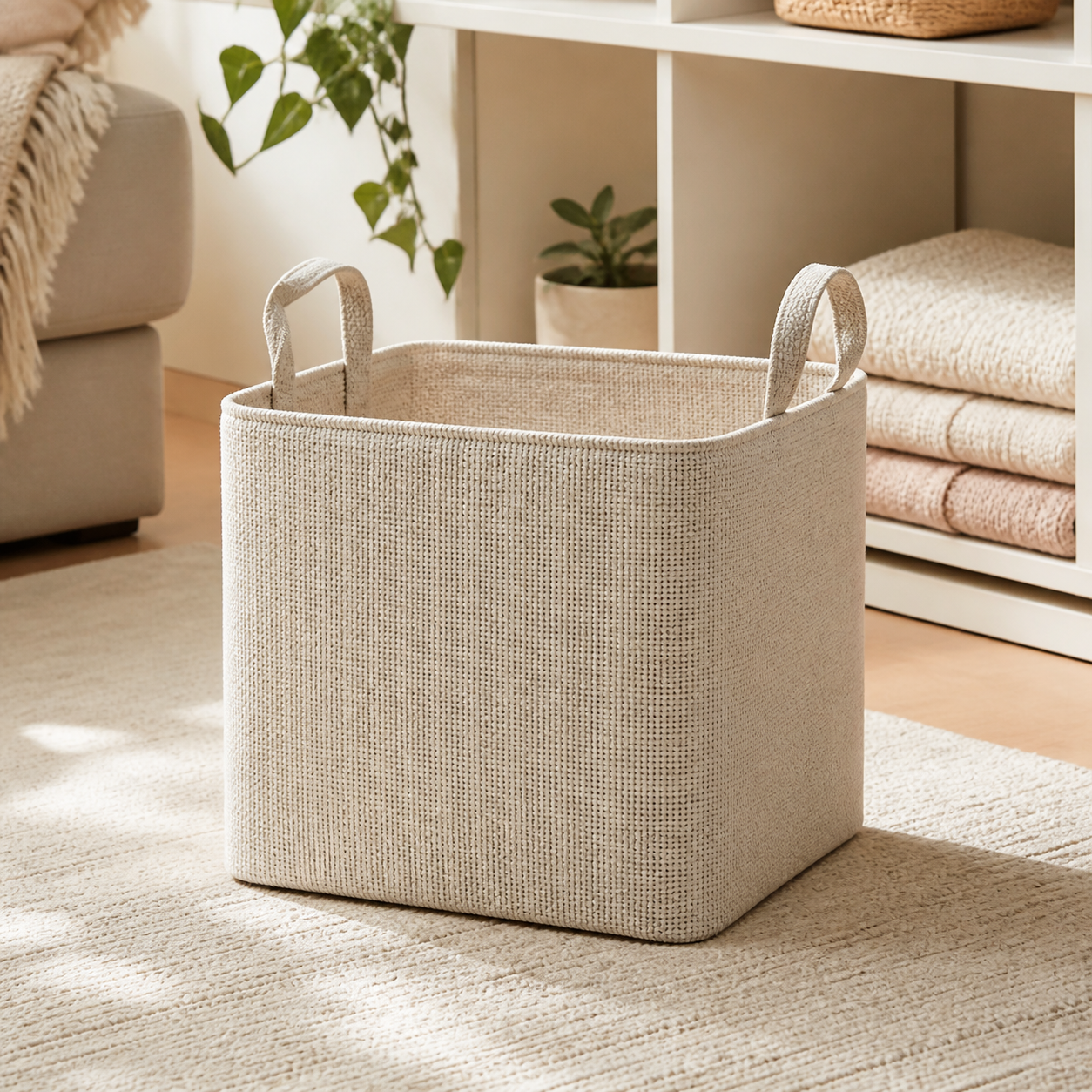 Karseno Oatmeal Fabric Storage Bin